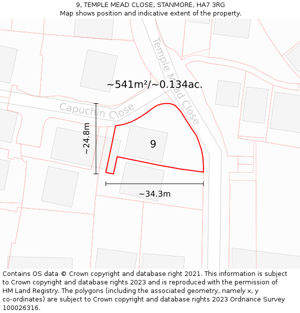 9, TEMPLE MEAD CLOSE, STANMORE, HA7 3RG: Plot and title map