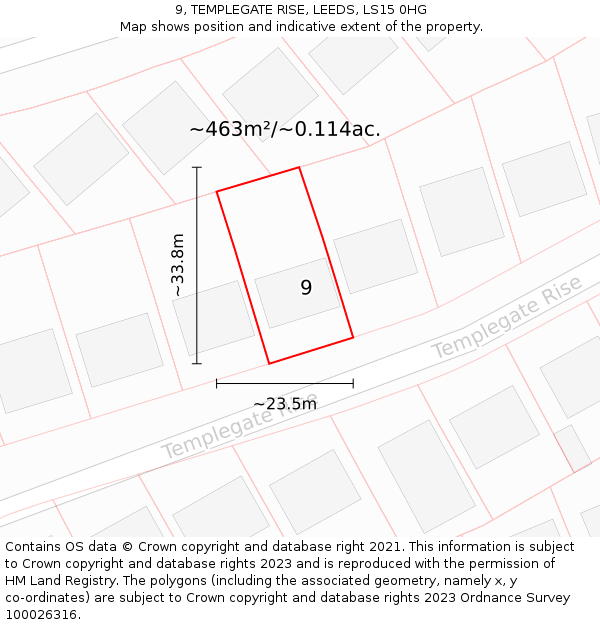 9, TEMPLEGATE RISE, LEEDS, LS15 0HG: Plot and title map