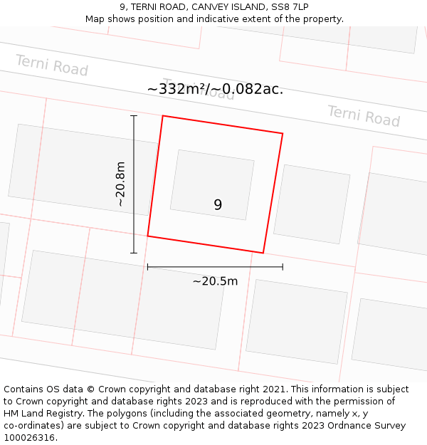 9, TERNI ROAD, CANVEY ISLAND, SS8 7LP: Plot and title map