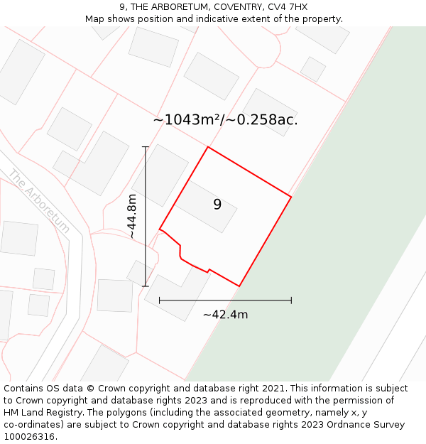 9, THE ARBORETUM, COVENTRY, CV4 7HX: Plot and title map