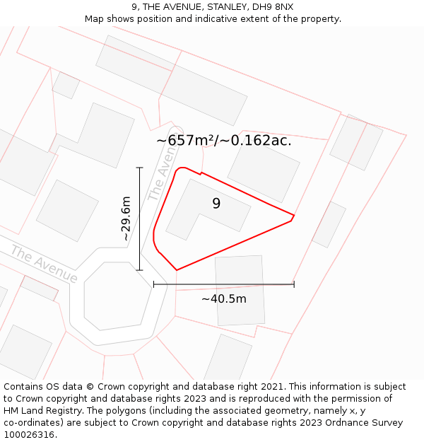 9, THE AVENUE, STANLEY, DH9 8NX: Plot and title map