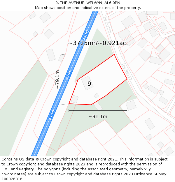 9, THE AVENUE, WELWYN, AL6 0PN: Plot and title map