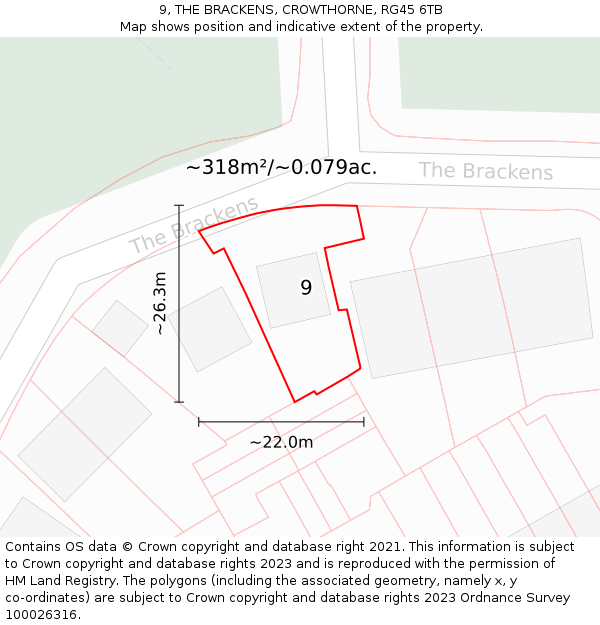 9, THE BRACKENS, CROWTHORNE, RG45 6TB: Plot and title map