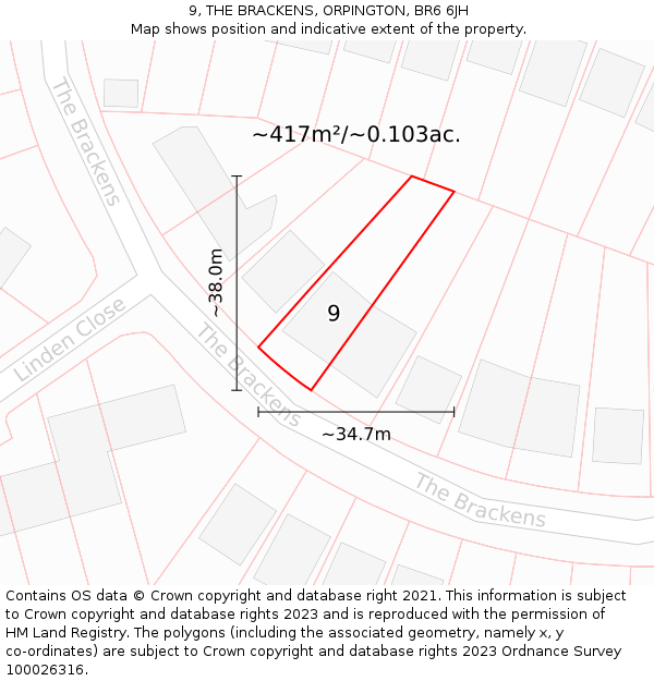 9, THE BRACKENS, ORPINGTON, BR6 6JH: Plot and title map