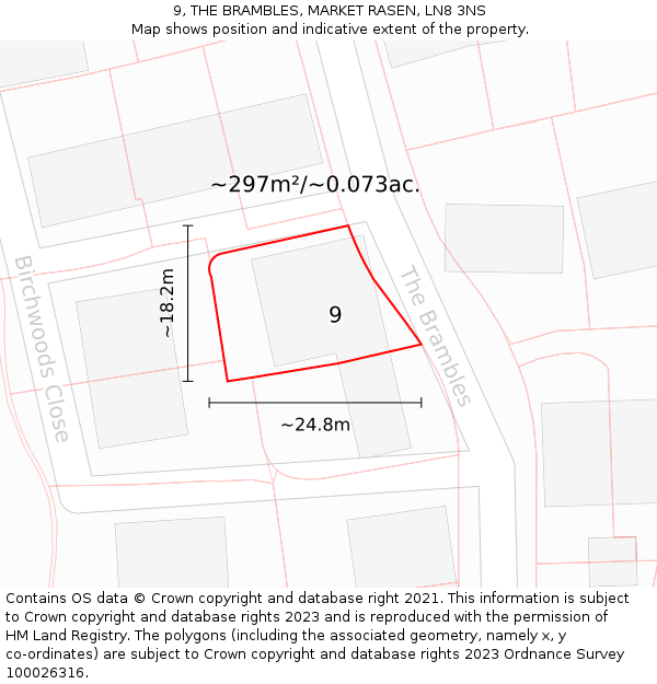 9, THE BRAMBLES, MARKET RASEN, LN8 3NS: Plot and title map