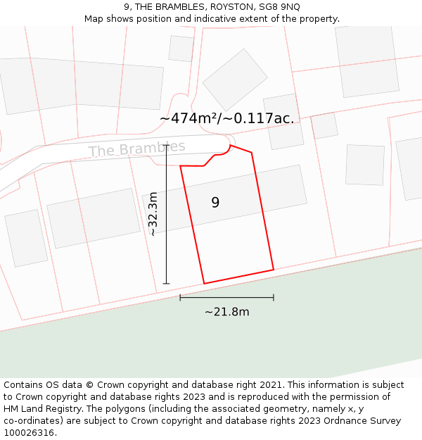 9, THE BRAMBLES, ROYSTON, SG8 9NQ: Plot and title map