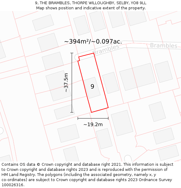 9, THE BRAMBLES, THORPE WILLOUGHBY, SELBY, YO8 9LL: Plot and title map