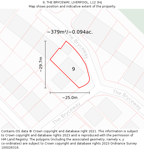 9, THE BRYCEWAY, LIVERPOOL, L12 3HJ: Plot and title map