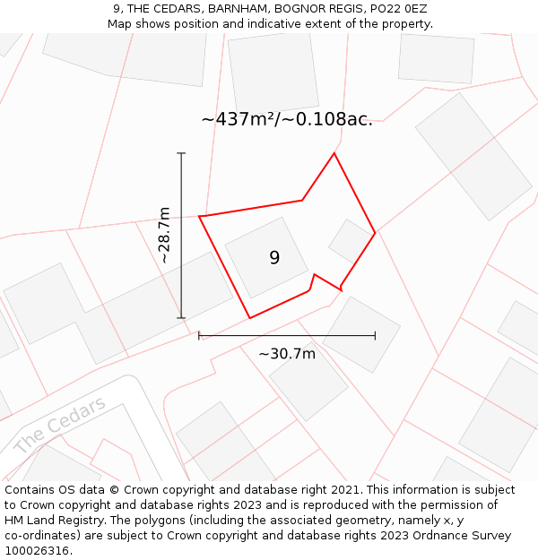 9, THE CEDARS, BARNHAM, BOGNOR REGIS, PO22 0EZ: Plot and title map