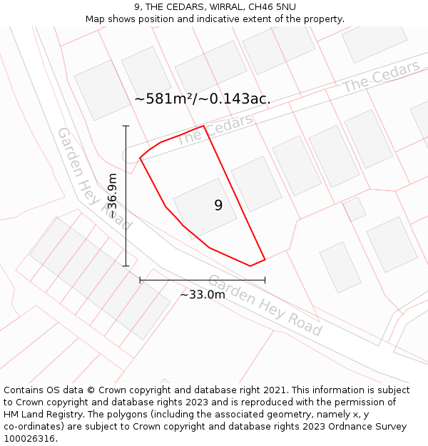 9, THE CEDARS, WIRRAL, CH46 5NU: Plot and title map