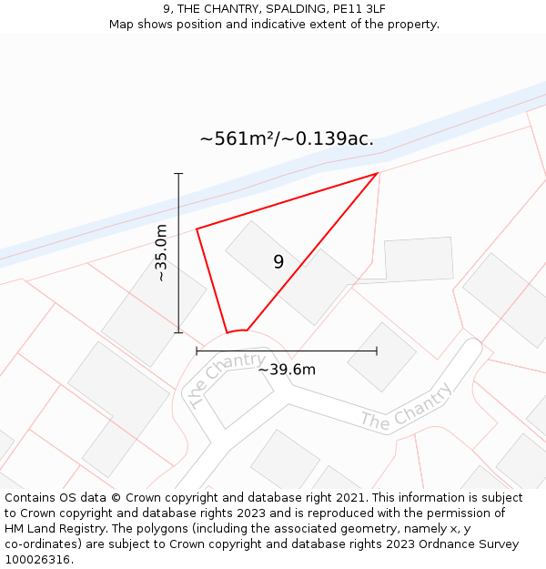 9, THE CHANTRY, SPALDING, PE11 3LF: Plot and title map