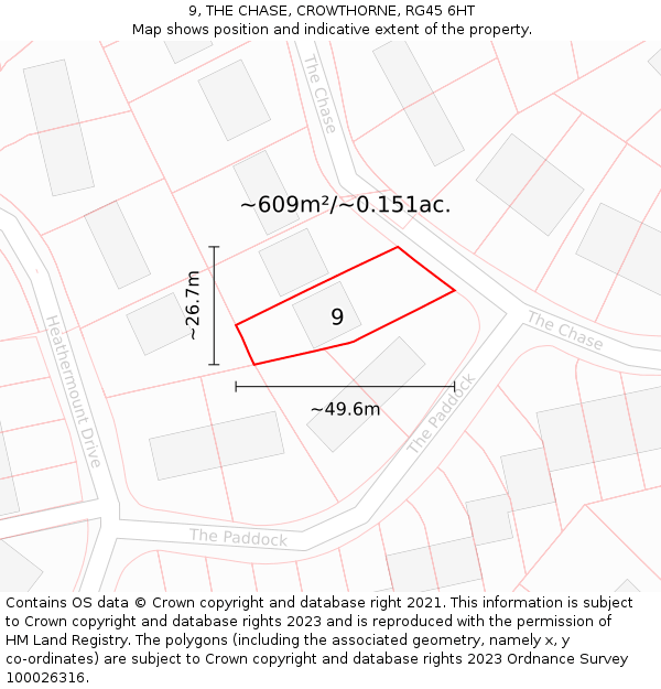 9, THE CHASE, CROWTHORNE, RG45 6HT: Plot and title map