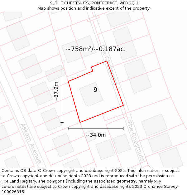 9, THE CHESTNUTS, PONTEFRACT, WF8 2QH: Plot and title map