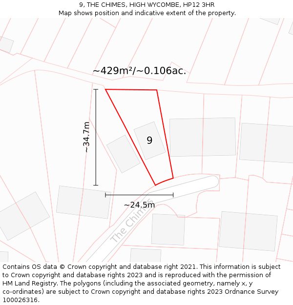 9, THE CHIMES, HIGH WYCOMBE, HP12 3HR: Plot and title map