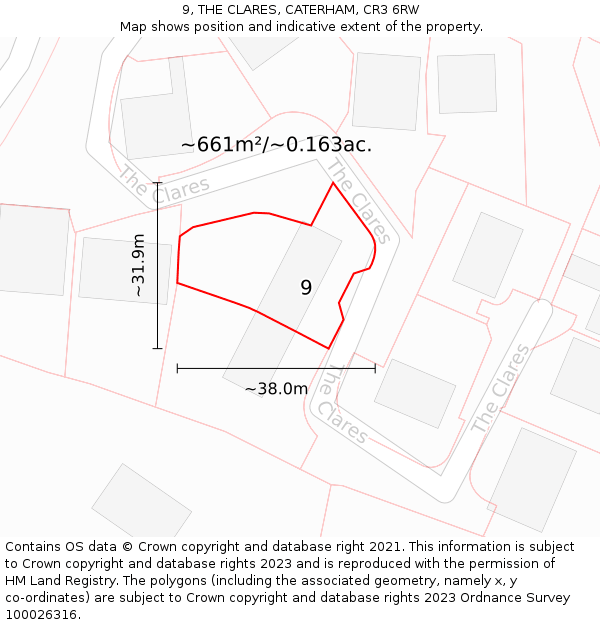 9, THE CLARES, CATERHAM, CR3 6RW: Plot and title map