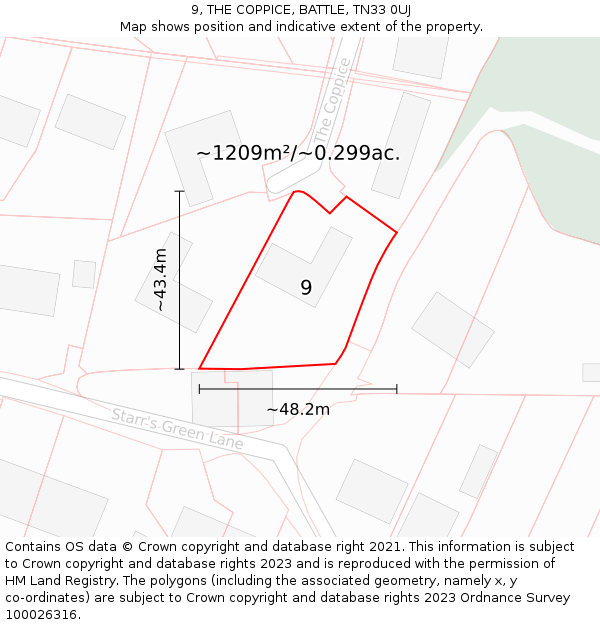 9, THE COPPICE, BATTLE, TN33 0UJ: Plot and title map