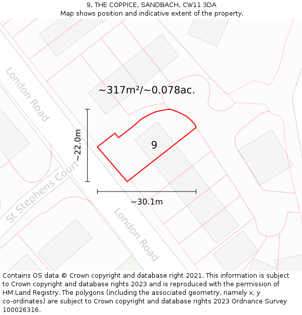 9, THE COPPICE, SANDBACH, CW11 3DA: Plot and title map