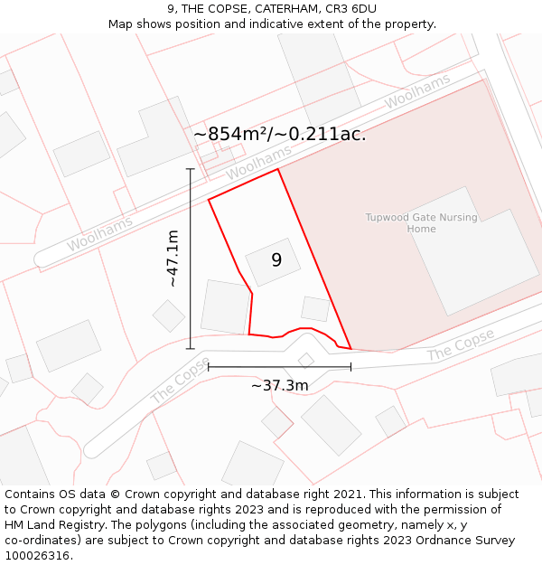 9, THE COPSE, CATERHAM, CR3 6DU: Plot and title map