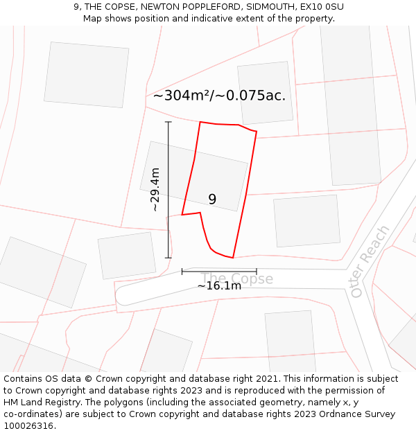 9, THE COPSE, NEWTON POPPLEFORD, SIDMOUTH, EX10 0SU: Plot and title map