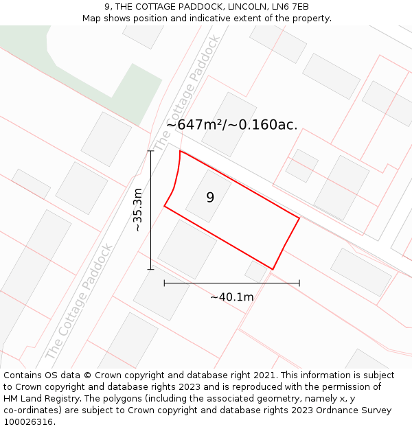 9, THE COTTAGE PADDOCK, LINCOLN, LN6 7EB: Plot and title map