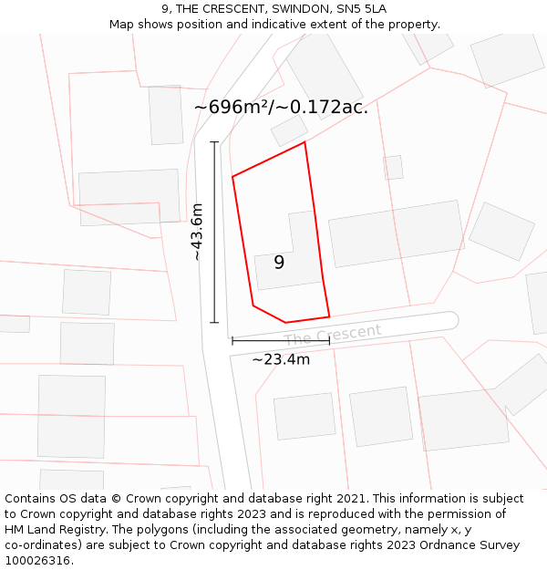 9, THE CRESCENT, SWINDON, SN5 5LA: Plot and title map