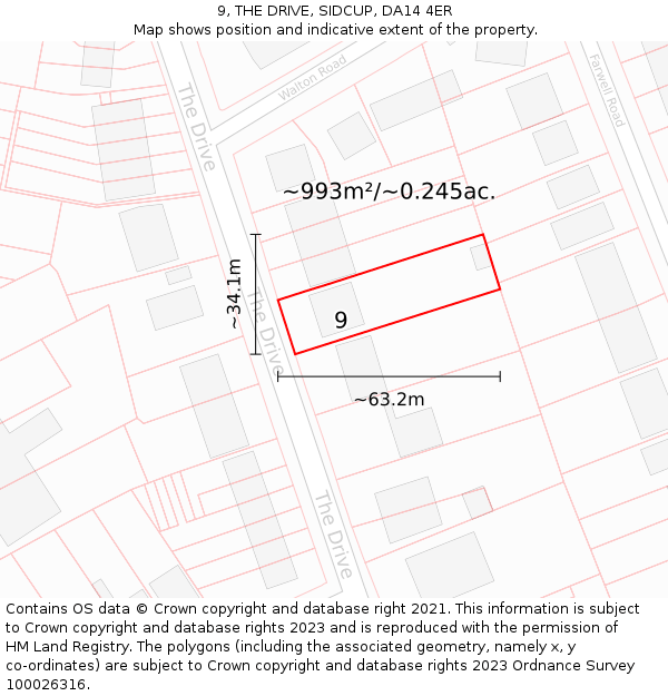 9, THE DRIVE, SIDCUP, DA14 4ER: Plot and title map