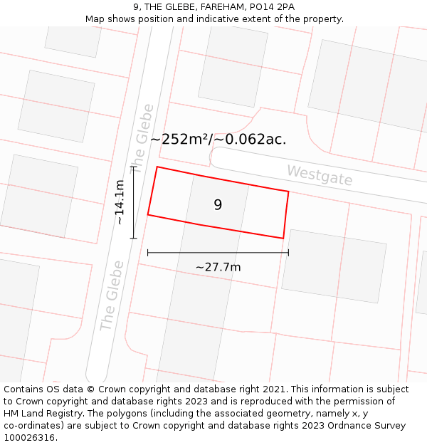 9, THE GLEBE, FAREHAM, PO14 2PA: Plot and title map