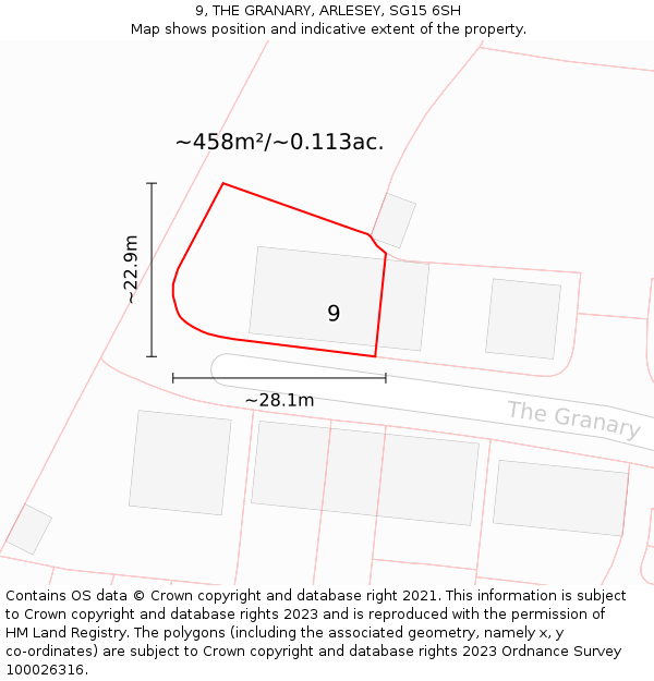 9, THE GRANARY, ARLESEY, SG15 6SH: Plot and title map