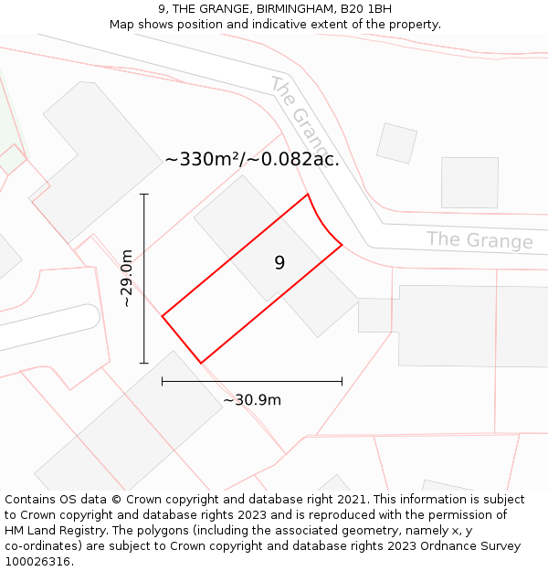 9, THE GRANGE, BIRMINGHAM, B20 1BH: Plot and title map