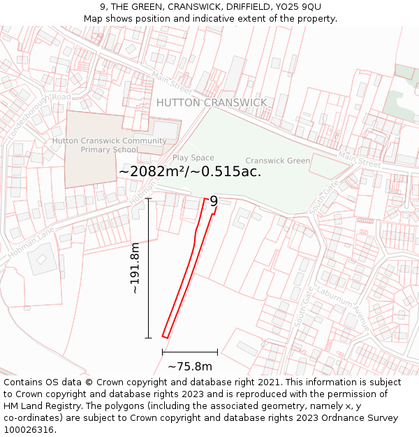 9, THE GREEN, CRANSWICK, DRIFFIELD, YO25 9QU: Plot and title map