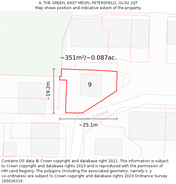 9, THE GREEN, EAST MEON, PETERSFIELD, GU32 1QT: Plot and title map