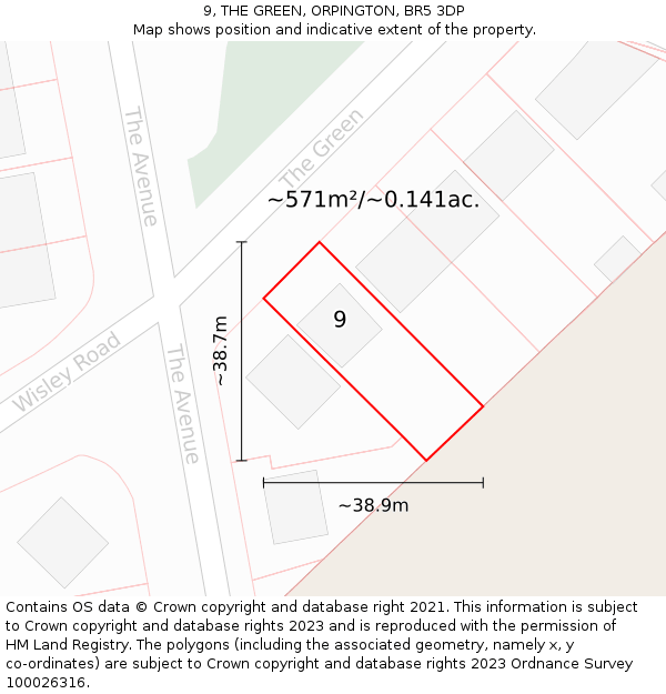 9, THE GREEN, ORPINGTON, BR5 3DP: Plot and title map
