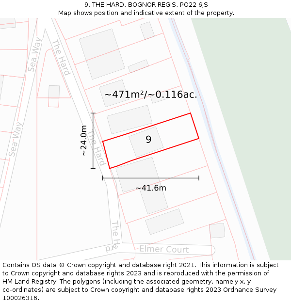 9, THE HARD, BOGNOR REGIS, PO22 6JS: Plot and title map