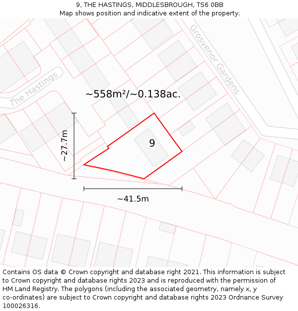 9, THE HASTINGS, MIDDLESBROUGH, TS6 0BB: Plot and title map