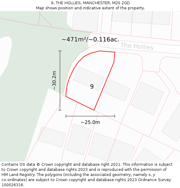 9, THE HOLLIES, MANCHESTER, M20 2GD: Plot and title map