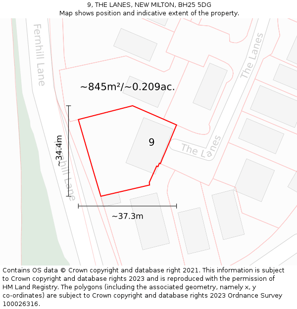 9, THE LANES, NEW MILTON, BH25 5DG: Plot and title map