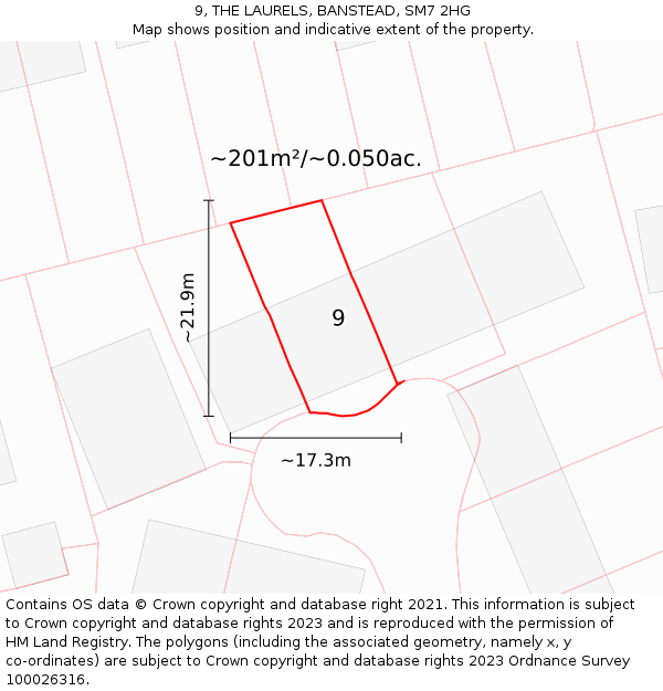 9, THE LAURELS, BANSTEAD, SM7 2HG: Plot and title map