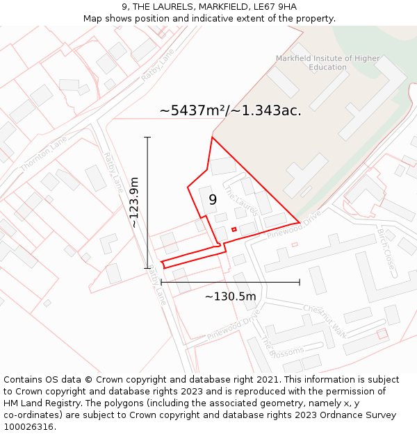 9, THE LAURELS, MARKFIELD, LE67 9HA: Plot and title map