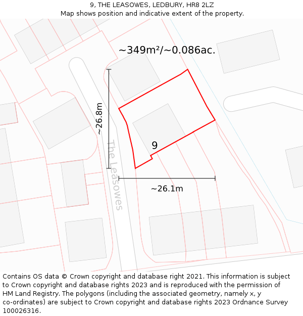 9, THE LEASOWES, LEDBURY, HR8 2LZ: Plot and title map