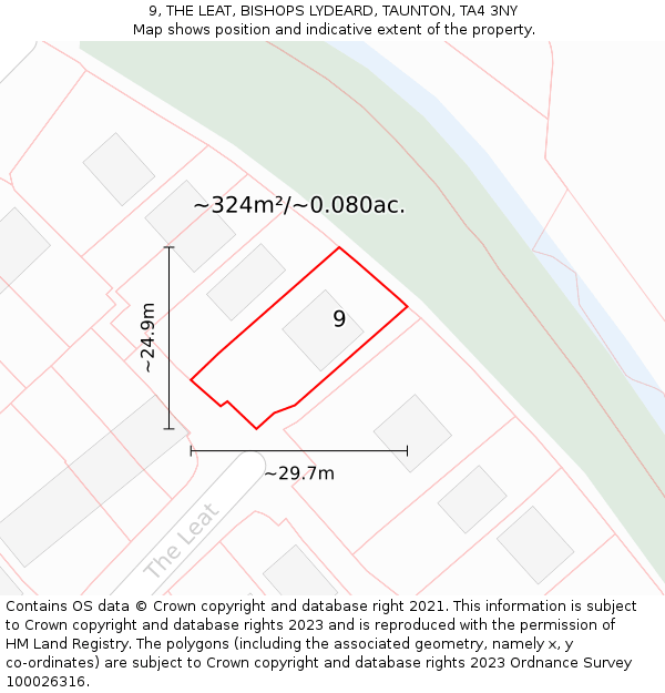 9, THE LEAT, BISHOPS LYDEARD, TAUNTON, TA4 3NY: Plot and title map