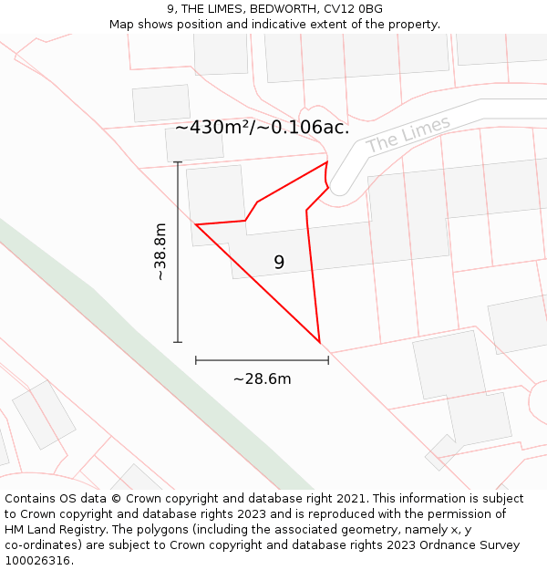 9, THE LIMES, BEDWORTH, CV12 0BG: Plot and title map