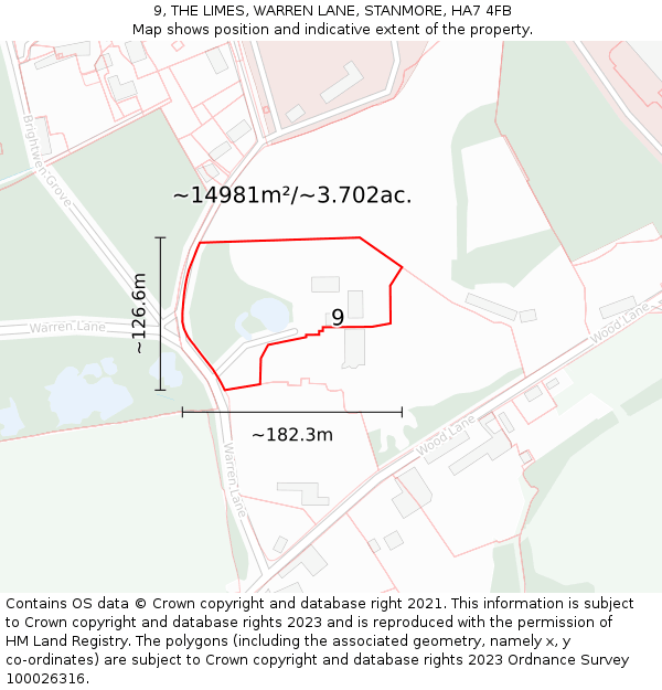 9, THE LIMES, WARREN LANE, STANMORE, HA7 4FB: Plot and title map