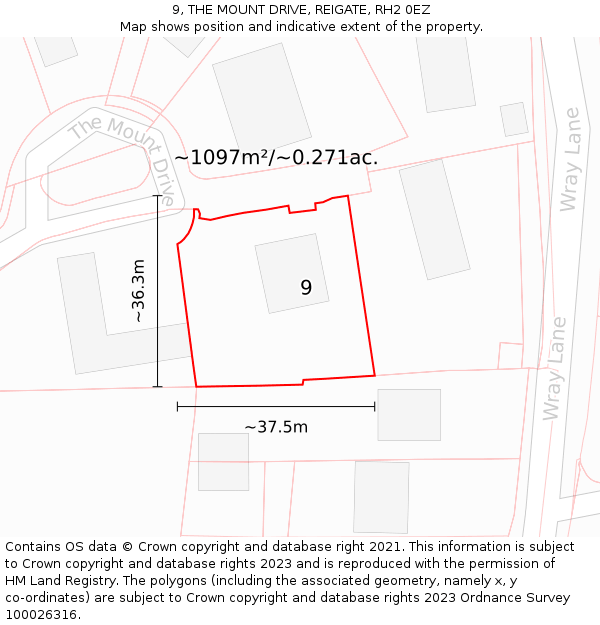 9, THE MOUNT DRIVE, REIGATE, RH2 0EZ: Plot and title map