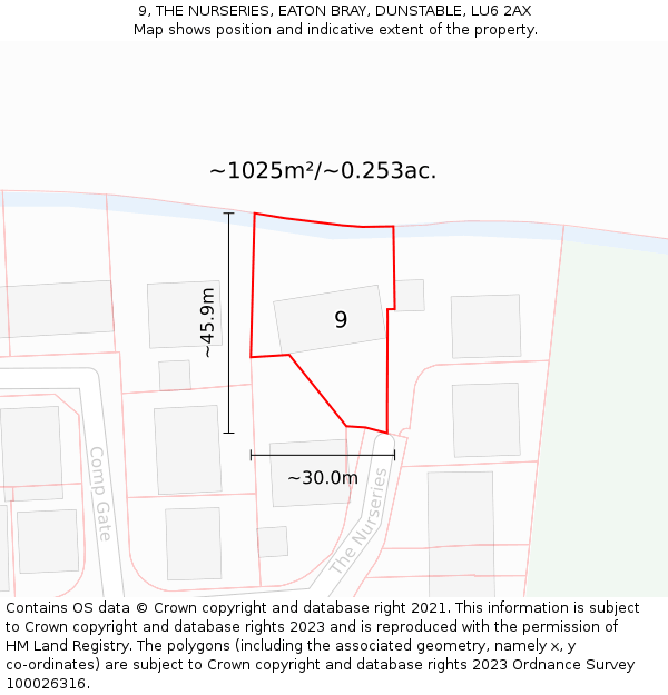 9, THE NURSERIES, EATON BRAY, DUNSTABLE, LU6 2AX: Plot and title map