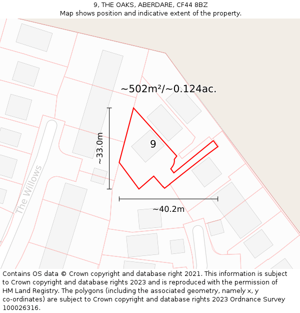 9, THE OAKS, ABERDARE, CF44 8BZ: Plot and title map