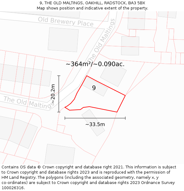9, THE OLD MALTINGS, OAKHILL, RADSTOCK, BA3 5BX: Plot and title map