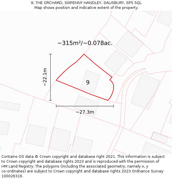 9, THE ORCHARD, SIXPENNY HANDLEY, SALISBURY, SP5 5QL: Plot and title map