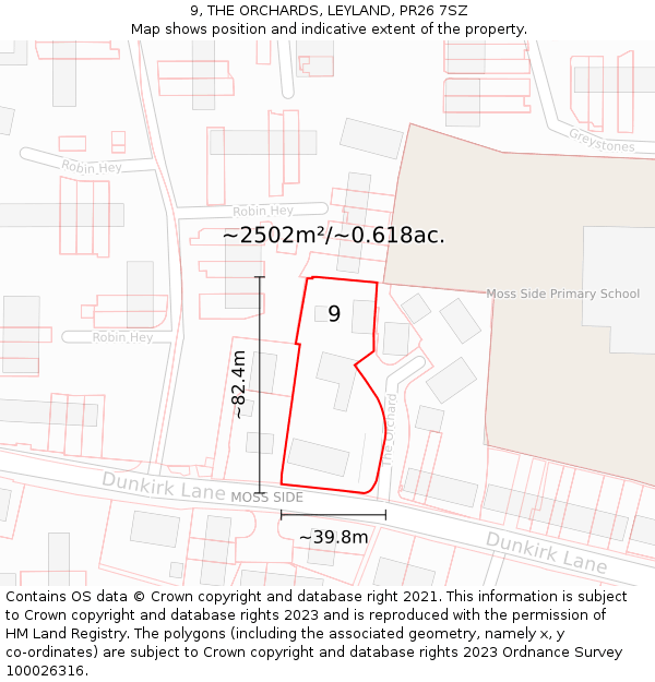 9, THE ORCHARDS, LEYLAND, PR26 7SZ: Plot and title map