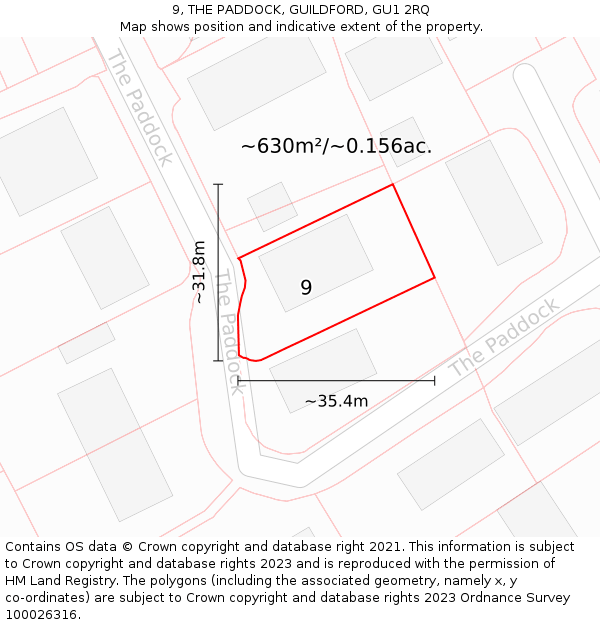 9, THE PADDOCK, GUILDFORD, GU1 2RQ: Plot and title map