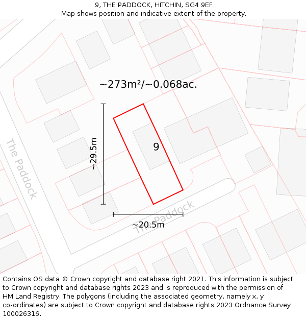 9, THE PADDOCK, HITCHIN, SG4 9EF: Plot and title map